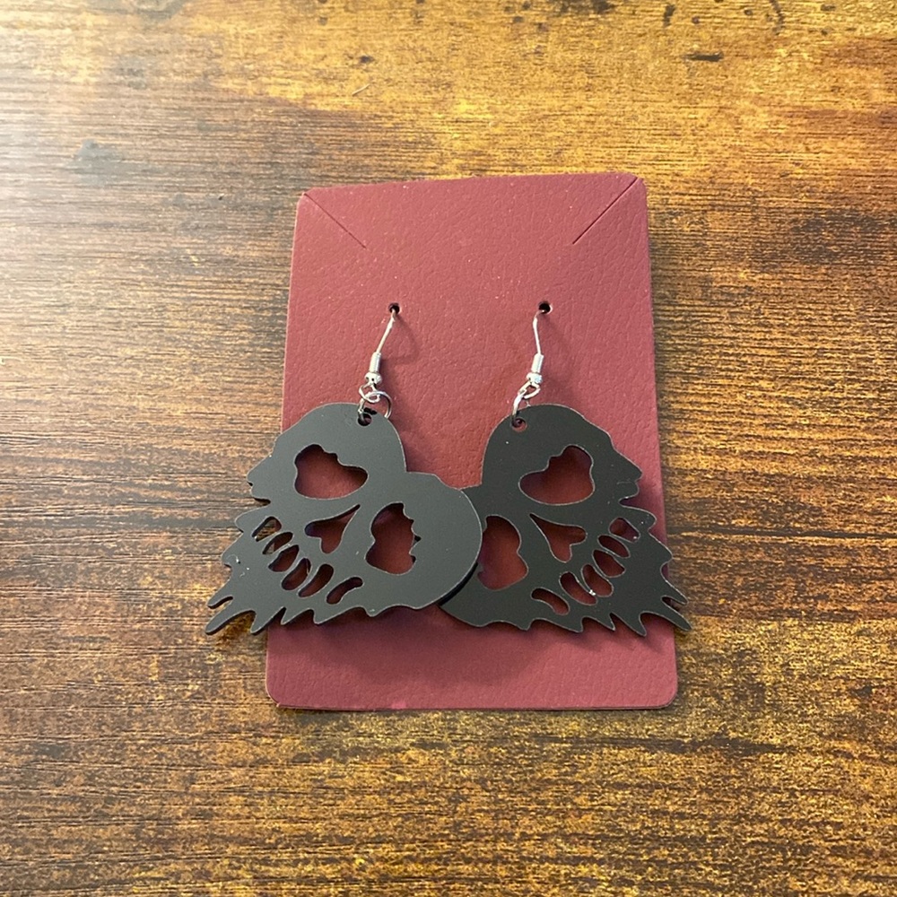 Laser Cut Acrylic Skull Heart Earrings